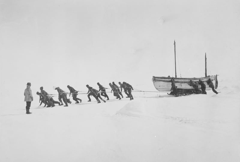 Hauling the James Caird over the ice